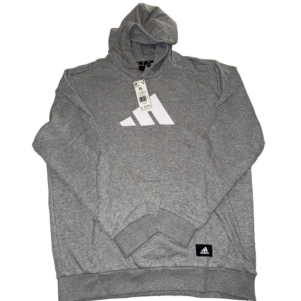 Adidas Men's XL 3 Bar Logo Pullover Hoodie Grey Heather HA1412 NWT